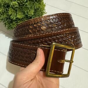 Justin Boots Brown Leather Belt with Gold Buckle